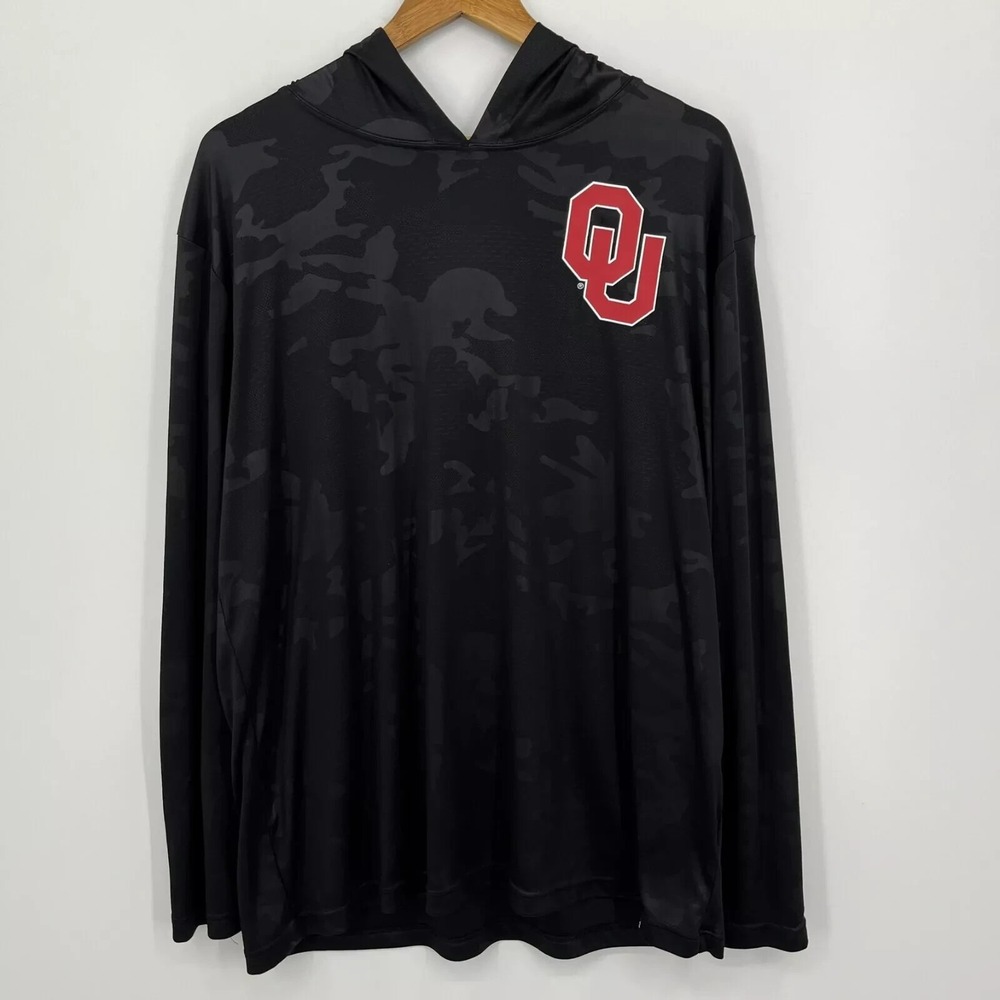 Fanatics Oklahoma Sooners Mens XL Black Camo Long Sleeve Hooded Shirt OU NCAA